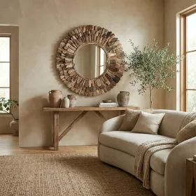 Large Round Wood Chuck Mirror 48" Diameter