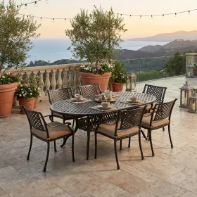 Savannah Outdoor Aluminum Oval Dining Table Set of 7 (KIT)