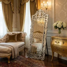 Finest Venetian Style Cheval Mirror 70.62" Tall W Stand