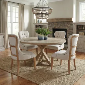 Inverness Farmhouse Reclaimed Pine 60 Inch Round Table Dining Set 5