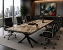 Amazing Petrified Light Wood 98 Inch Dining Table Stainless Base