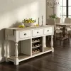 Farmhouse Console Wine Rack White Chalk Finish and Natural Top