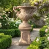 Floral Scrolled Urn on Base Stone Cast