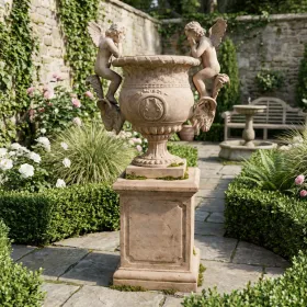 Angels Urn On Base Stone Cast