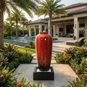 Red Bubbling Fountain With Base