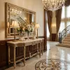 Grand Carved Console and Mirror Set of 2 68"W with Marble Top-Platine