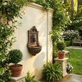 Lion Hanging Wall Fountain Terra Cotta