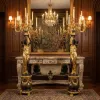 Pair Black and Gold Lady Candlestick on Base