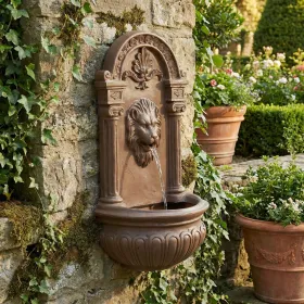 Terra Cotta Lion Hanging Wall Fountain