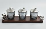 Silver Monarch Butterfly Jar Set on Wood Tray