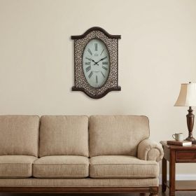 20" Oval Antiqued Bronze Wood and Glass Analog Wall Clock