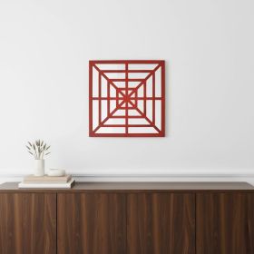 24" X 24" X 1" Red Mirrored Wooden  Wall Decor