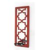 17" Red And Silver Lattice Solid Wood Wall Sconce Candle Holder