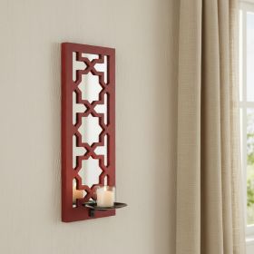 17" X 5" X 6" Red, Wooden Cross - Candle Holder Sconce