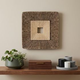 14" X 14" X 2" Brown Concave Square Double Layer Ribbed  Wall Plaque Set Of 2