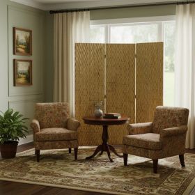 63" X 72" Gold Wood 3 Panel  Screen
