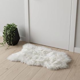 2' X 3' White Natural Wool Long-Haired Sheepskin Area Rug
