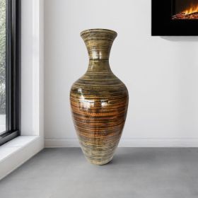 25" High Black And Gold Spun Bamboo Floor Vase