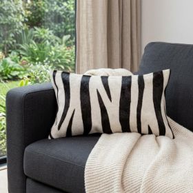 12" X 20" Black and Off White Cowhide Throw Pillow