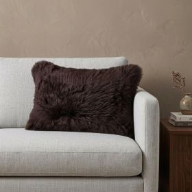Rectangular Soft Chocolate Natural Sheepskin Fur Lumbar Pillow