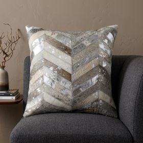 18" Silver Cowhide Throw Pillow