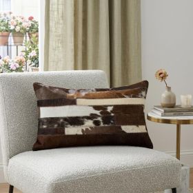 12" X 20" Brown Black and White Abstract Stripes Cowhide Cowhide Throw Pillow