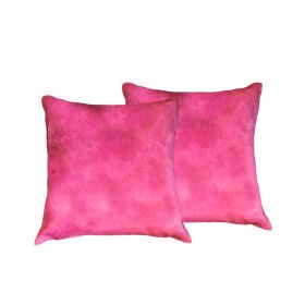 Set of Two 18" Fuschia Cowhide Throw Pillow
