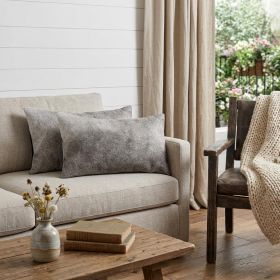 Set of Two 12" X 20" Gray Cowhide Throw Pillow