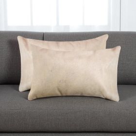 Set of Two 12" X 20" Tan Cowhide Throw Pillow