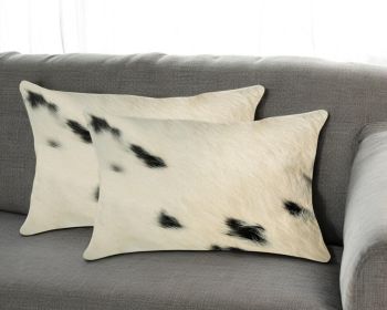 12" X 20" X 5" White And Black Cowhide  Pillow 2 Pack