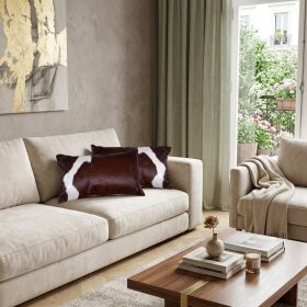 Set of Two 12" X 20" Brown and White Cowhide Throw Pillow