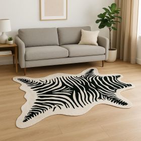 5' X 7' Black and White Faux Cowhide Zebra Print Area Rug