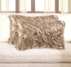 Set of Two 12" X 20" Tan Faux Fur Throw Pillow