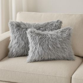 12" X 20" X 5" Gray Faux  Pillow 2 Pack