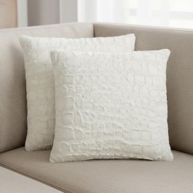 18" X 18" X 5" Ivory Mink Faux  Pillow 2 Pack