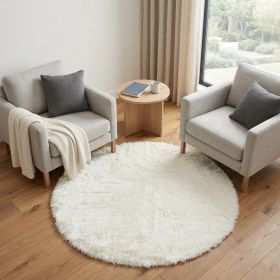72" Off White Circular Faux Fur Area Rug
