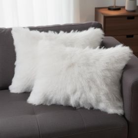 Set of Two 12" X 20" Off White Faux Fur Throw Pillow