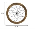 26" X 26" Light Brown Metal And Wood Circle Hanging Dimensional Sculpture