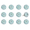 Set of Twelve Aqua And White Geometric Ceramic Drawer Pull Knobs