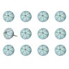 Set of Twelve Aqua And White Geometric Ceramic Drawer Pull Knobs