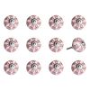 Set of Twelve Pink White And Burgundy Floral Ceramic Drawer Pull Knobs