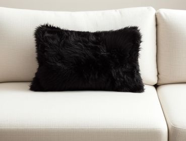 18" X 18"Modern Black New Zealand Sheepskin Pillow