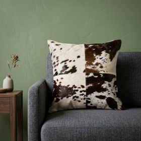 18" X 18" White and Brown Cowhide Pillow