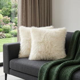 Set of Two 18" Natural Sheepskin Throw Pillows