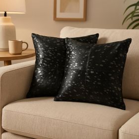 Set of Two 18" Black and Silver Cowhide Throw Pillow