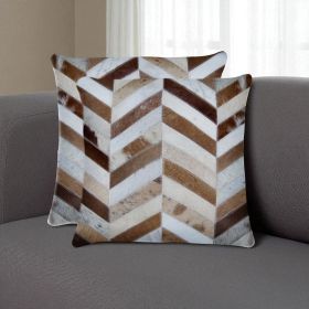 Set of Two Natural Striped Cowhide Throw Pillows