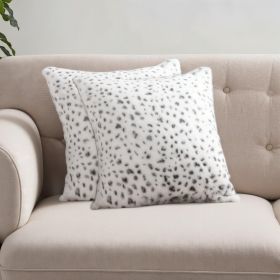 Set of Two 18" Brown and White Faux Fur Throw Pillow