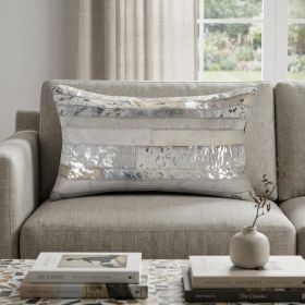 12" X 20" Gray Cowhide Throw Pillow