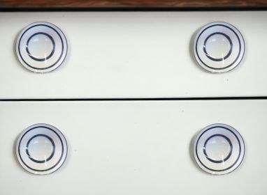 1.5" X 1.5" X 1.5" White Navy Handpainted Ceramic  Knobs 8 Pack