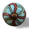 Set of Eight Turquoise And Red Geometric Ceramic Drawer Pull Knobs